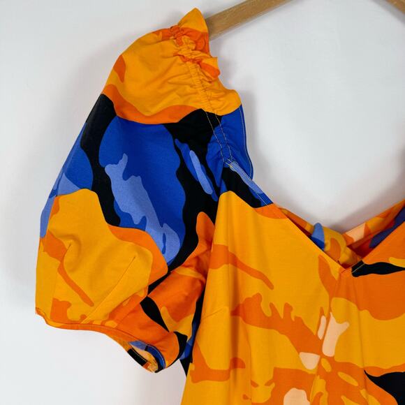 Tabitha Brown for Target Women's Puff Sleeve Tie Back Dress Size 14 Orange Blue - Picture 6 of 15